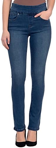 Lola Jeans Women's Rebeccah High Rise Pull on Straight Leg Stretch Denim (Medium Blue, 29/6)