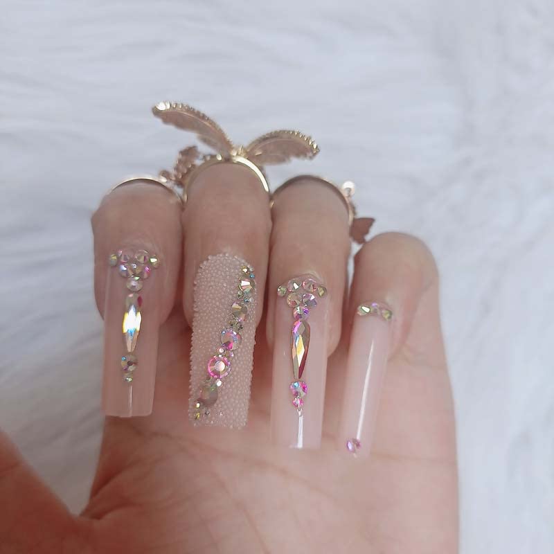 ZYBUXY 24pcs wedding nails for bride Luxury Super Long False nails Rectangl Acrylic, Nude Salon Fake Press on Nails Glossy for women and girls - Image 3