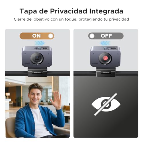 UGREEN FineCam Cámara Web 4K Ultra HD, 2 Micrófono con Cancelación de Ruido,Enfoque Automático, Face AE, 70° FOV, Adaptador USB-A/USB-C para PC/Portátil/Windows/Mac/Linux,Para Videollamadas, Streaming