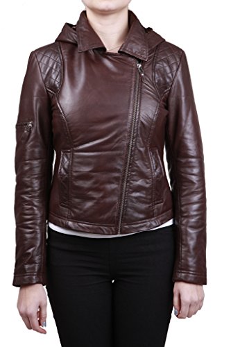 Womenâs Detachable Hood Quilted Brown Leather Biker Jacket 16 Womenâs Detachable Hood Quilted Brown Leather Biker Jacket 16