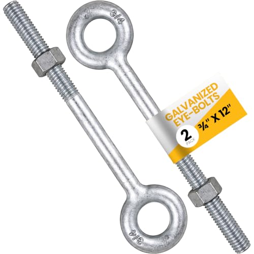 US Cargo Control 3/4" x 12" Galvanized Eye Bolts (2-Pack), 7,200 LBS Working Load Limit, Heavy Duty Eye Bolts Rated for Straight Line Pulls with Wire Rope, Chain, Cable, and Rigging Hardware at Amazon