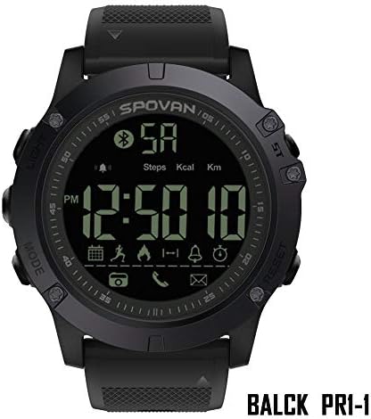 SPOVAN Super Lightweight Smart Bluetooth Watch, Digital Watch.2 Years Battery Life 50m Waterproof Watch Relogio Feminino PR1 for Men Black Activity Tracker