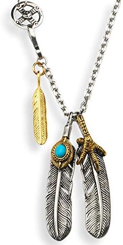 高品質ステンレス 特大フェザーネックレス 金爪フェザー ターコイズフェザー ネックレス ペンダント アクセサリー 人気 メンズ 期間限定今なら送料無料