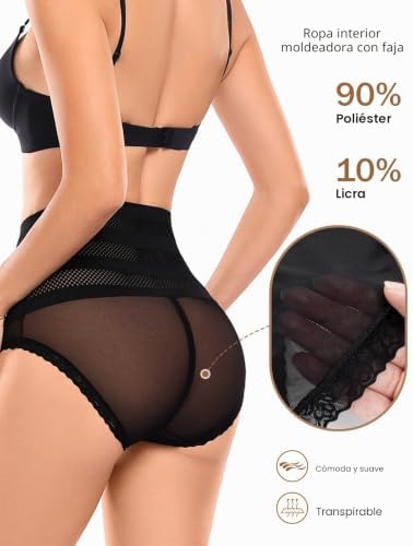Braga Fajas Reductoras Mujer Braguitas Adelgazante Abdomen Moldeador Braga Vientre Plano Recuperación Postparto Transpirable con Algodón Entrepierna Elástico Cómodo Faja Reductora (Negro, L)