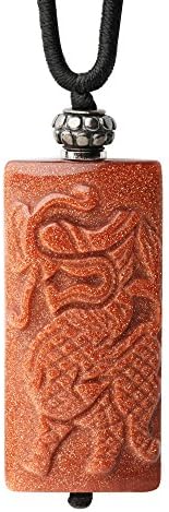 iSTONE Unisex Genuine Round Gemstone Beads Pendant Necklace with Adjustable Nylon Cord 25 Inch