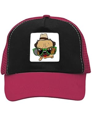 Unisex Pug Dog in Green Glasses Trucker Hat Adjustable Mesh Cap
