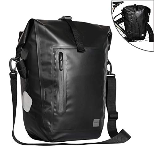 CamGo Rhinowalk 25L Bike Panniers Bag Waterproof Bike Saddle Bag Extensible Bicycle Rear Seat Bag Shoulder Bag with Rain Cover for Riding Cycling (Black)
