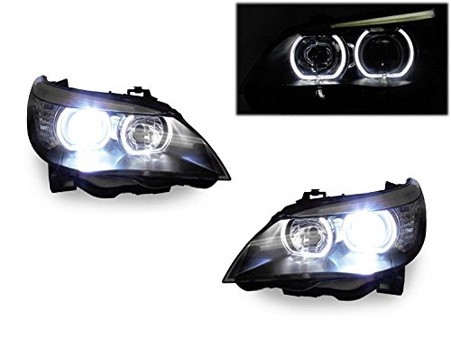 CPW (TM) V3 LED U Ring Square Bottom Angel Eye Headlights With Xenon HID FOR 2004-2010 BMW E60 E61 545I 528I 530I