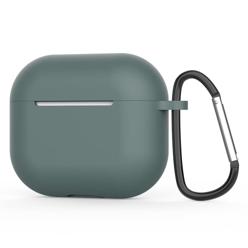 AirPods 3 Case Silicone Protective Case and Skin Case for AirPods 3 [Front LED Visible] [Wireless Charging] Compatible with AirPods 3 2021 (Carabiner, Dark Midnight Green)