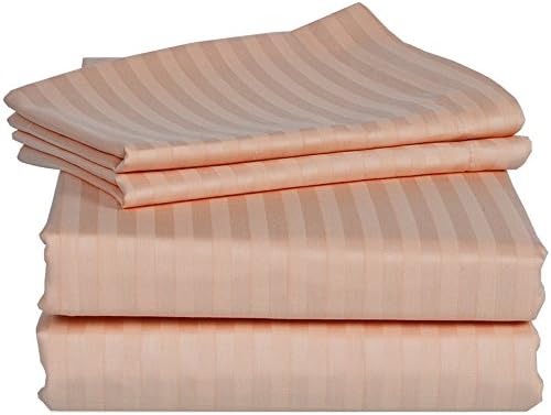 100% Egyptian Cotton 1000 Thread Count 6- Piece-Sheet- Set upto 24 inches Deep Pocket Striped Pattern All Sizes &amp; Colors ( Full XL , Peach )