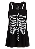 Womens Black Feather Skull Skeleton Loose Fit Muscle Tee Tank Top