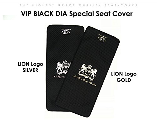 VIP Premium Black Car Seat Covers Mat Lion Silver Stitch Logo for All Motors Auto Vehicle Seatcover (1pack)