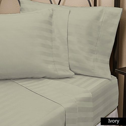 100% Egyptian Cotton High Quality - 4 Pcs Sheet Set Stripe Pattern 800 TC 9 inch Deep Pocket Size King Color Ivory
