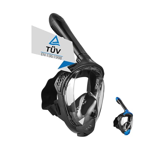 Khroom Schnorchelmaske für Erwachsene und Kinder - Seaview BC | CO2 sichere Vollmaske | Schnorhelset Alternative | Tauchmaske/Vollgesichtsmaske zum Schnorcheln TÜV Rheinland geprüft (Schwarz, L-XL) 3 41YWP0pSNHS. SS600