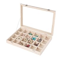 MyJell Velvet Glass Ring Jewelry Box Organizer Jewelry Rings Display Tray Earring Storage Case