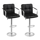 Gotobuy Set of 2 Breakfast Faux Leather Bar Stools Swivel Kitchen Stools Pub Chair w/Armrest Black
