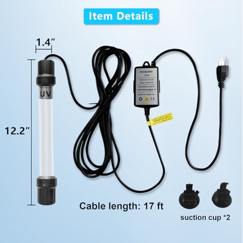 18W Aquarium UV Light for 100-1000 Gallon, UV Pond Water Clarifier for Koi Pond, Swimming Pool, Spa, Large Fish Tank, Cold Plunge UV Light for Pond Algae Control