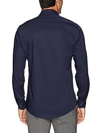 Brand - Camisa de vestir de popelina elástica de corte slim con botones, para hombre, algodón Supima, sin hierro, cuello extendido