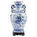 ufengke Blue And White Porcelain Binaural Dragon Vase with Stand