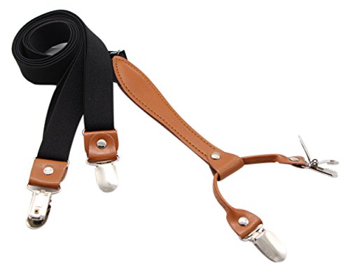 Biotetri Men Suspenders & Pre Tied Bowtie Set | Adjustable Straps, PU Leather (Black) - Thumbnail 2