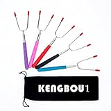 KENGBOU1 Extending Marshmallow Roasting Sticks, 5 Piece Telescoping Smores Skewers & Hot Dog Fork with Carry Bag, Best Patio Fire Cooking Accessories for Campfires, BBQ, Bonfires