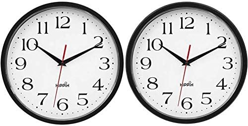 HIPPIH 2 Pack Silent Wall Clock, 10 Inch Non Ticking Digital Quiet Sweep Decorative Clocks, Black