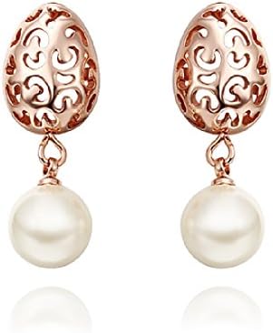 18K gold plated earings rose golden eeg with pearl