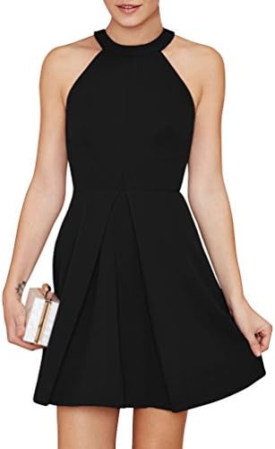 Manydress Women's Halter Neck Fit and Flare Party Cocktail Dress (L(US8), Black)