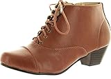 Bonnibel Womens Trynn-1 Round Toe Lace Up Side Zipper Chunky Ankle Booties Boots