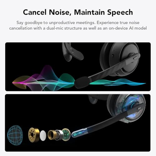 Nuroum HP31S(3rd Gen) Wireless Bluetooth Headphones with Microphone for PC, USB Dongle/Charging Base/V5.4/45H Duration/Silent Mode, Headphones with AI Microphone Cancellation for CallCenter/Teams/Office