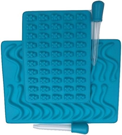 Exclusiva Gummy Bear Mold + Worm Mold with Dropper for making 70 Cute Mini Bears - Worms - for Hard Candies, Gummies Ice Cube Tray- Energy Chews-Gummy Vitamins