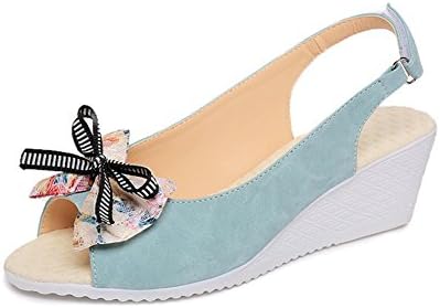 Sakeci Bowknot Cute Ankle Strap Wedge Sandals Sandles for Women Blue 8.5 D(M) US