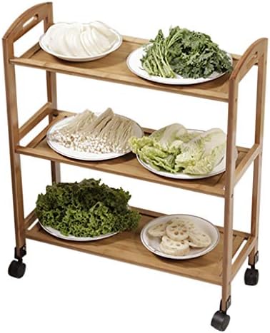 Kitchen Serving Trolley Cart 3 Tiers, Storage Serving on Wheels, Wine Cart, Restaurant Storage Finishing Shelves Bamboo, 3 Size