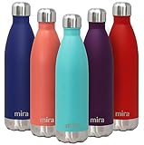 MIRA 25 Oz Stainless Steel Vacuum Insulated Water Bottle | Leak-Proof Double Walled Powder Coated Cola Shape Bottle | Keeps Drinks Cold for 24 Hours & Hot for 12 Hours | 750 ml Teal