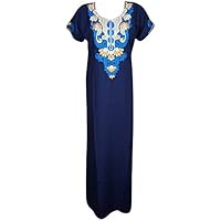Mogul Womens Caftan Nightgown Neck Embroidered Boho Maxi Caftan House Dress L