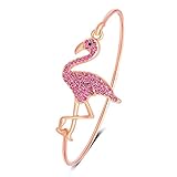 SENFAI Full Rhinestone Flamingo Can Open Bangle for Women (Rose Gold 1)