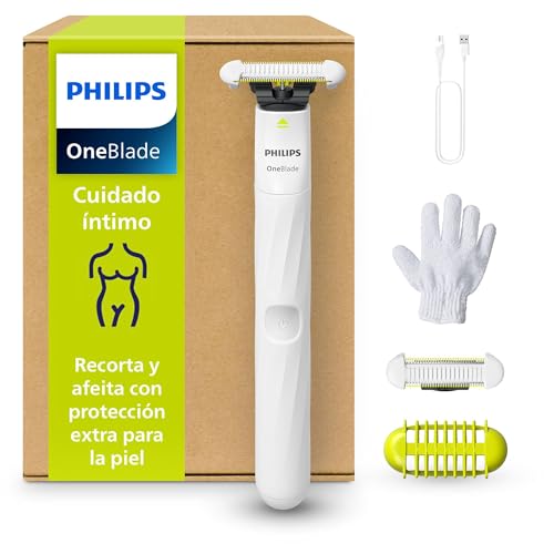 Philips OneBlade Intimate, Cuidado Íntimo, Recorta y Afeita con Protección Extra para la Piel, Depilación apurada y cómoda — sin rasurar completamente al ras, Modelo QP1924/28