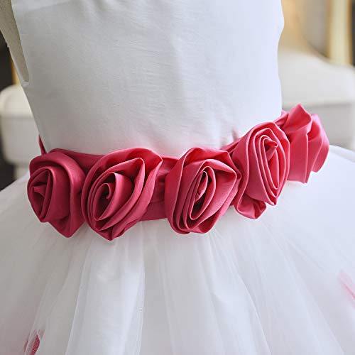 Easter Day Girls Tutu Bow Dress Flower Petals Princess Dress with 3D Roses for Birthday Wedding Party (7/8, Red) - Thumbnail 3