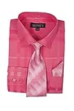 George's Geometric Pattern Fashion Dress Shirt With Woven Tie Set AH623 Fuschia-18-18 1/2-34-35