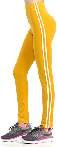 JNTOP Elasticized Waist Cotton Stripe Leggings Mustard Small