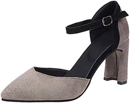 VPASS Women's Pointed Toe Mid Block Heel Sandals Casual Ankle Strappy Court Shoes Fashion Buckle Strap Low Heels Office Work Formal Sandals