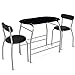 Tangkula 3 Piece Dining Set Modern Metal Frame Glass Top Table and 2 Chairs Set Home Kitchen Bistro Pub Breakfast Furniture, Black and Silver