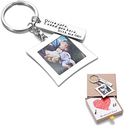 OFGOT7 Drive Safe Keychain I Need You Here with Me and Elegant Mini Photo Frame, for Someone You Love, Trucker Husband Or for Boyfriend,dad Gift,Valentines Day Stocking Stuffer
