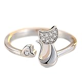 Hosaire Ring Cute Cat Ring Sliver Plated Elegant Open Adjustable Ring for Women Lady