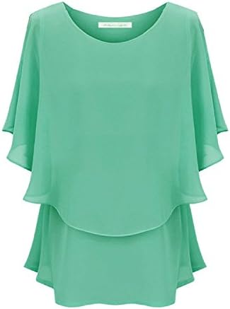 W&C Women's Loose Casual Short Sleeve Chiffon Blouses T-shirt Top (US Medium, Green)