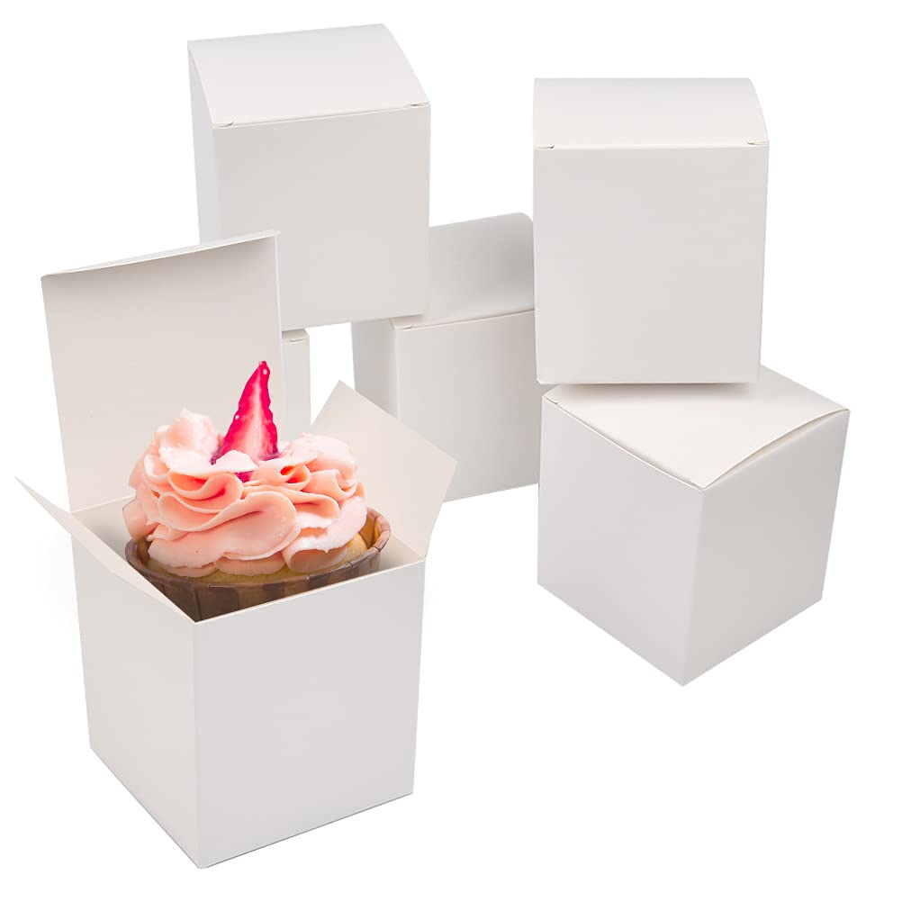 NA 50 PCS White Gift Boxes 10x10x10 cm Paper Kraft Boxes with Lids, Square Easy Assemble Box for Party, Wedding, Birthday