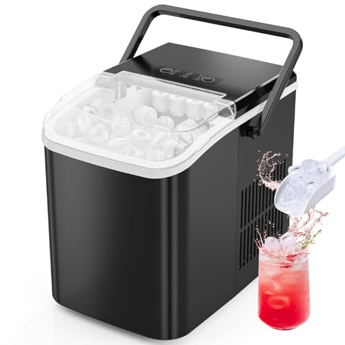 Sweetcrispy Countertop Ice Maker with Scoop, Basket and Handle, Portable Ice Machine