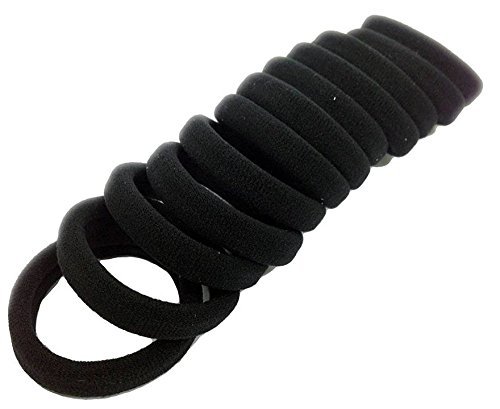 fok elastic cotton stretch hair ties bands for women/girls - black (set of 25 pcs )