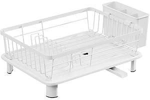 Compact Stainless Steel Dish Drying Rack, with Utensil Holder, and Drainboard for Kitchen Counter, Small Rust-Resistant Dish 