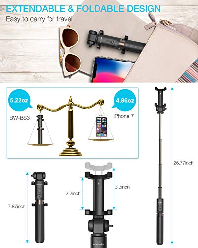 image for Selfie Stick Bluetooth, BlitzWolf Extendable Selfie Stick Tripod with 